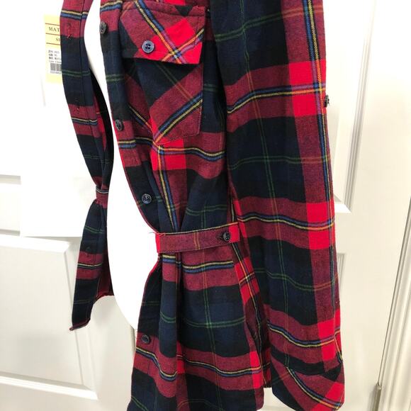 Matchstick Red Plaid Flannel Shirt Roll Tab Sleeves Tie Back Waist XS NWT - Picture 3 of 8